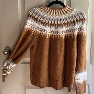 Tan Funnel Neck Patterned Sweater